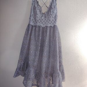 Fp One Elegant Navy Lace Mini Dress